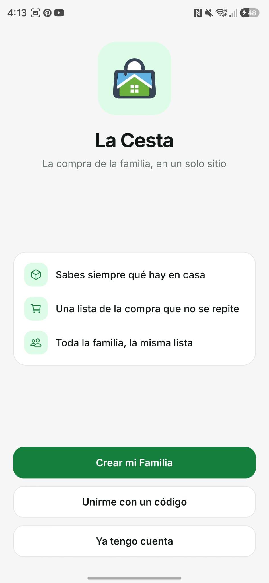 Pantalla de bienvenida de La Cesta
